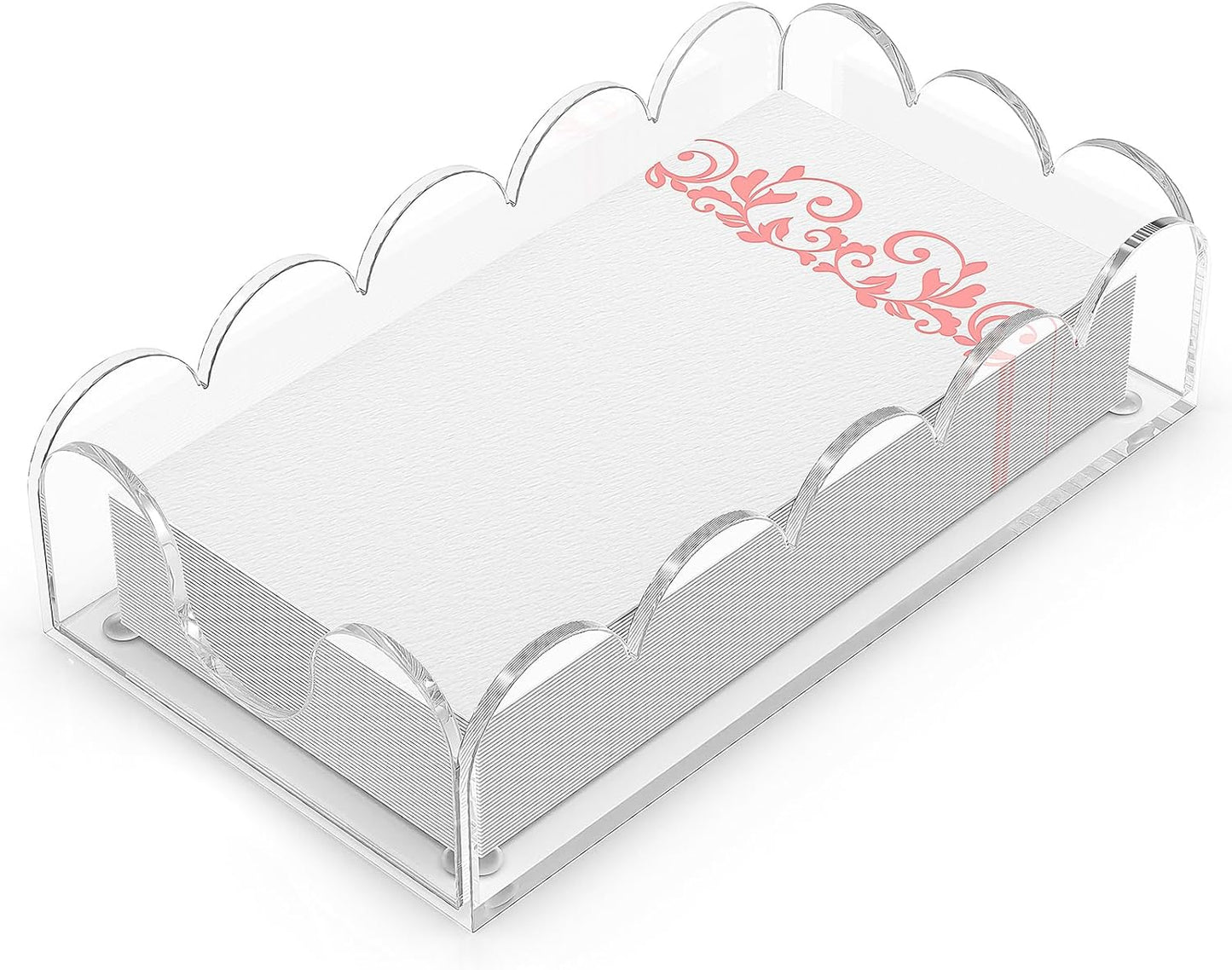 LUGUNU Clear Acrylic Napkin Holder – Scalloped Tray for Bathroom, Kitchen, Dining Room – Stylish Guest Hand Towel & Disposable Paper Holder for Weddings, Hotels, and Home Decor (9x5.1x2.4 inch)