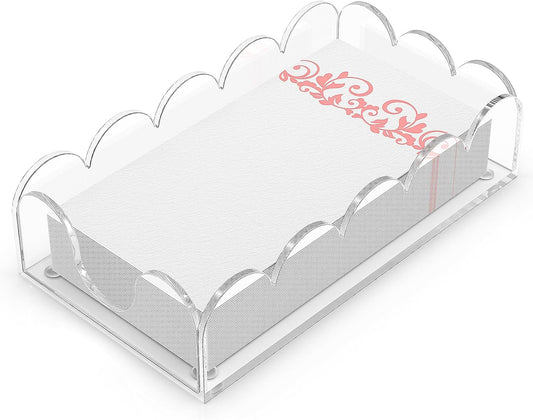 LUGUNU Clear Acrylic Napkin Holder – Scalloped Tray for Bathroom, Kitchen, Dining Room – Stylish Guest Hand Towel & Disposable Paper Holder for Weddings, Hotels, and Home Decor (9x5.1x2.4 inch)