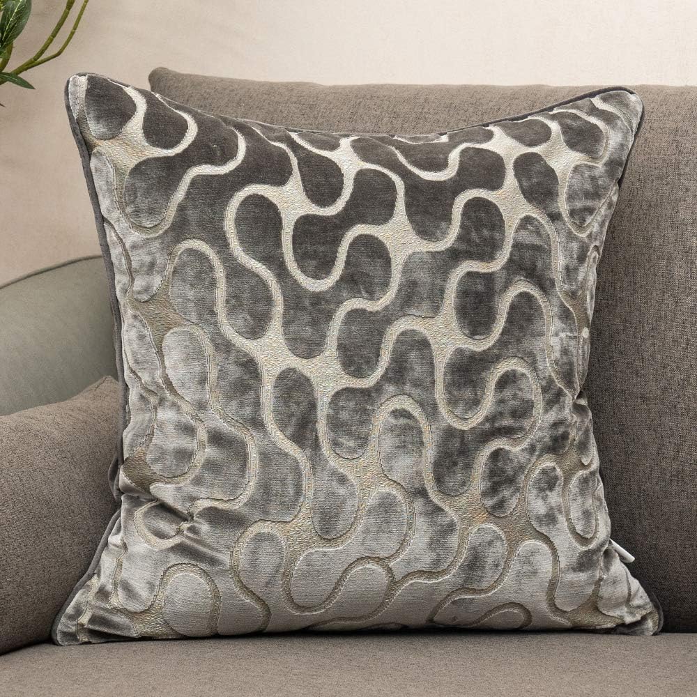 Yangest Silver Grey Square Throw Pillow Cover Wavy Velvet Cushion Cover Modern Zippered Pillowcase for Sofa Couch Bedroom Living Room Chair, 18 x 18 Inch