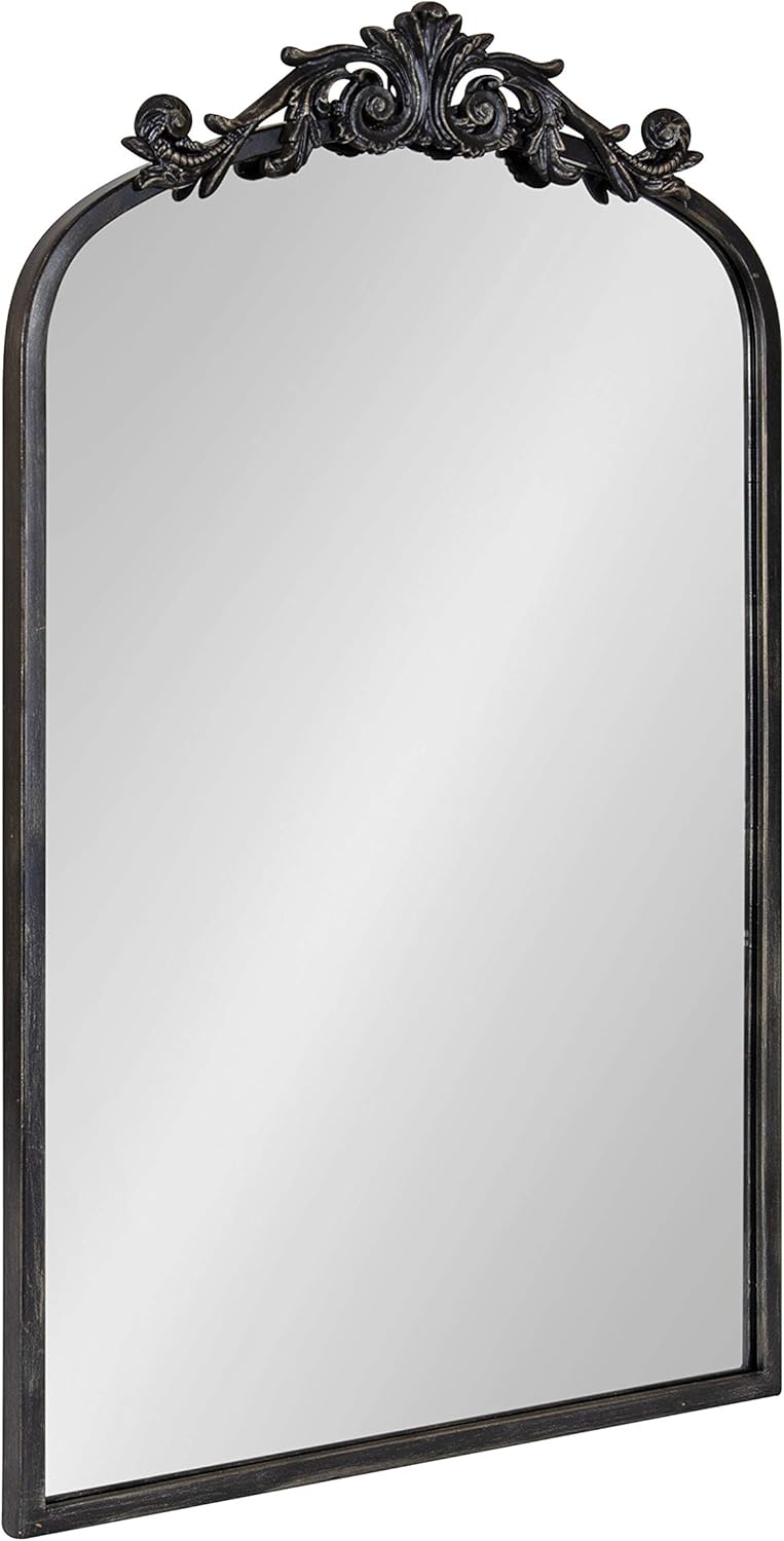 Kate and Laurel Arendahl Traditional Arch Mirror, 19 x 30.75, Antique Black, Baroque Inspired Wall Decor