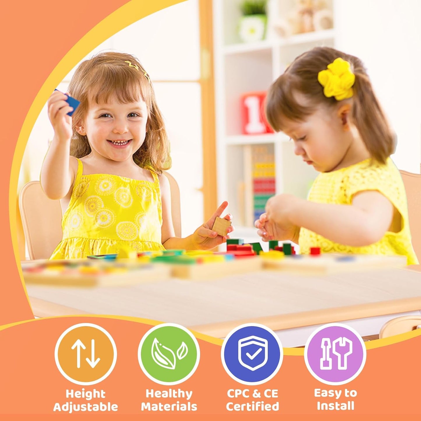 FUNLIO Adjustable Kids Chair (2pcs), 3 Level Height Adjustable Toddler Chair for Ages 3-8, Sturdy Child Chair with Maximum Bearing 220lbs, for Classrooms/Daycares/Homes, CPC & CE Approved - Natural