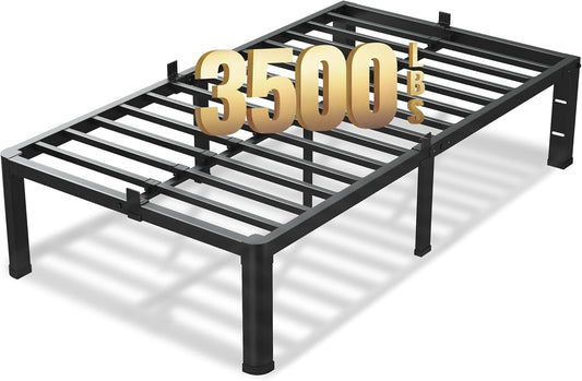 18 Inch Twin XL Bed Frame, 3500Lbs Heavy Duty Metal Platform with Round Corner Legs Mattress Slide Stopper, Steel Slat Support No Box Spring Needed, Noise Free, Non-Slip, Easy Assembly