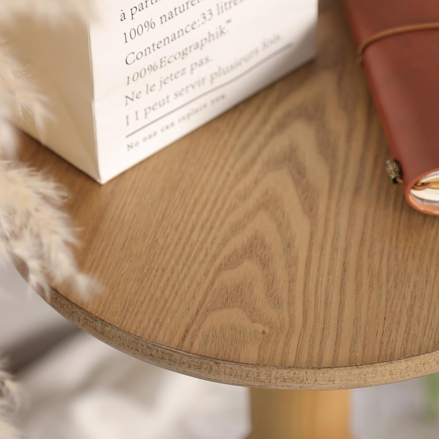 Round Side Table, 11.6 Inch Modern Accent End Table with Pedestal Base, Natural Wood (Natural)