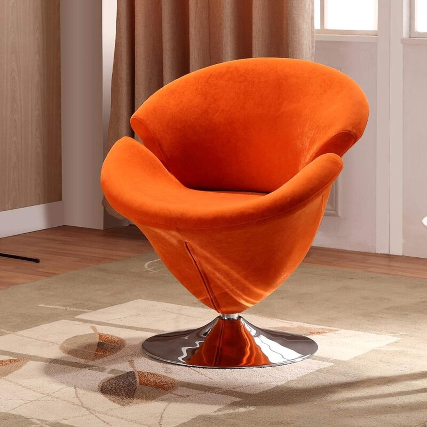 Manhattan Comfort Tulip Swivel Accent Chair Set of 2 with 360° Turn, Modern Flower Inspired Design, Soft Velvet Upholstery, Polished Chrome Base, No Assembly Required, 300 Lbs Capacity, Orange