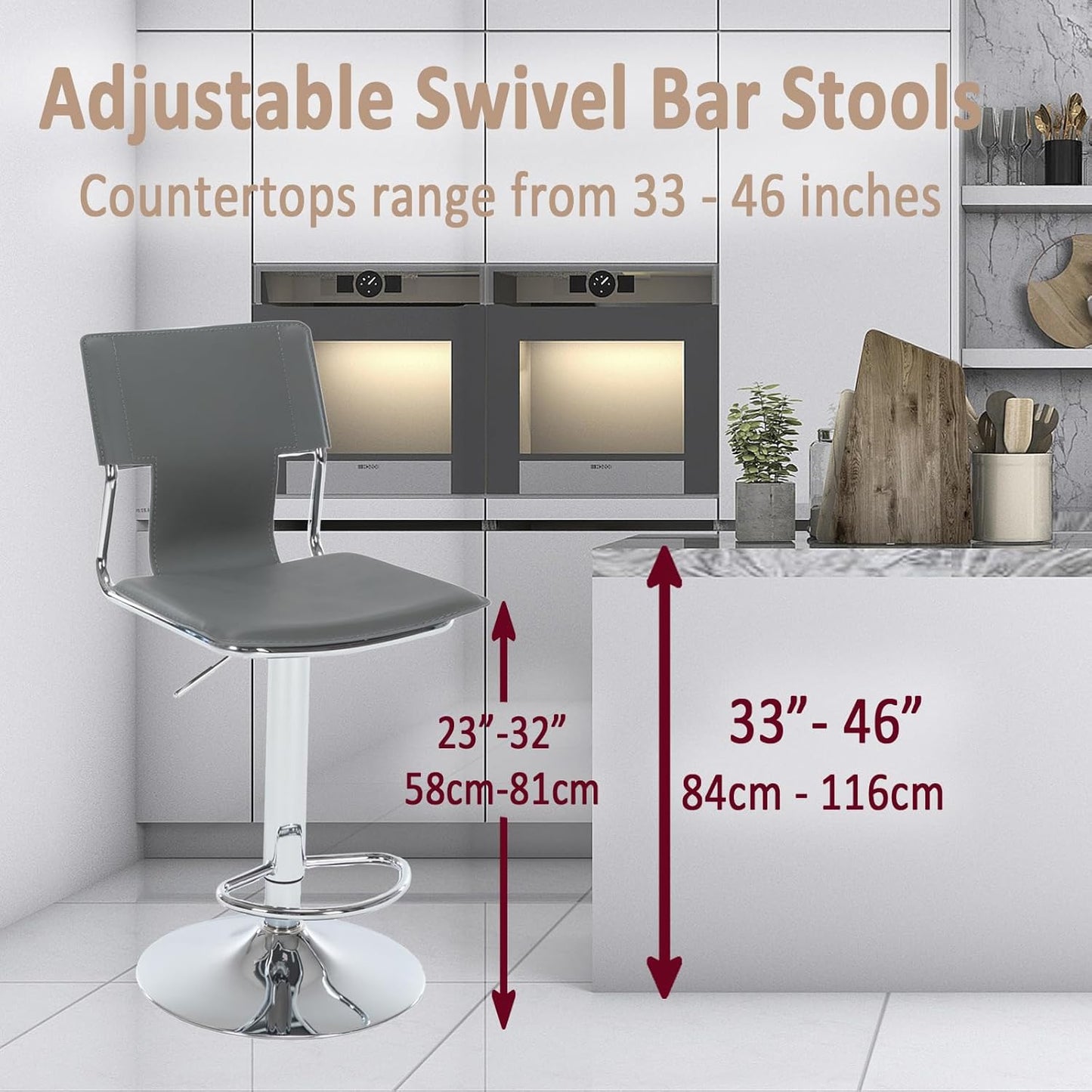 Sidanli Grey Bar Height Chairs, Swivel Barstools with High Backrest, Bar Stools Set of 2 for Kitchen Counter, Coffee Bar, Breakfast Countertop