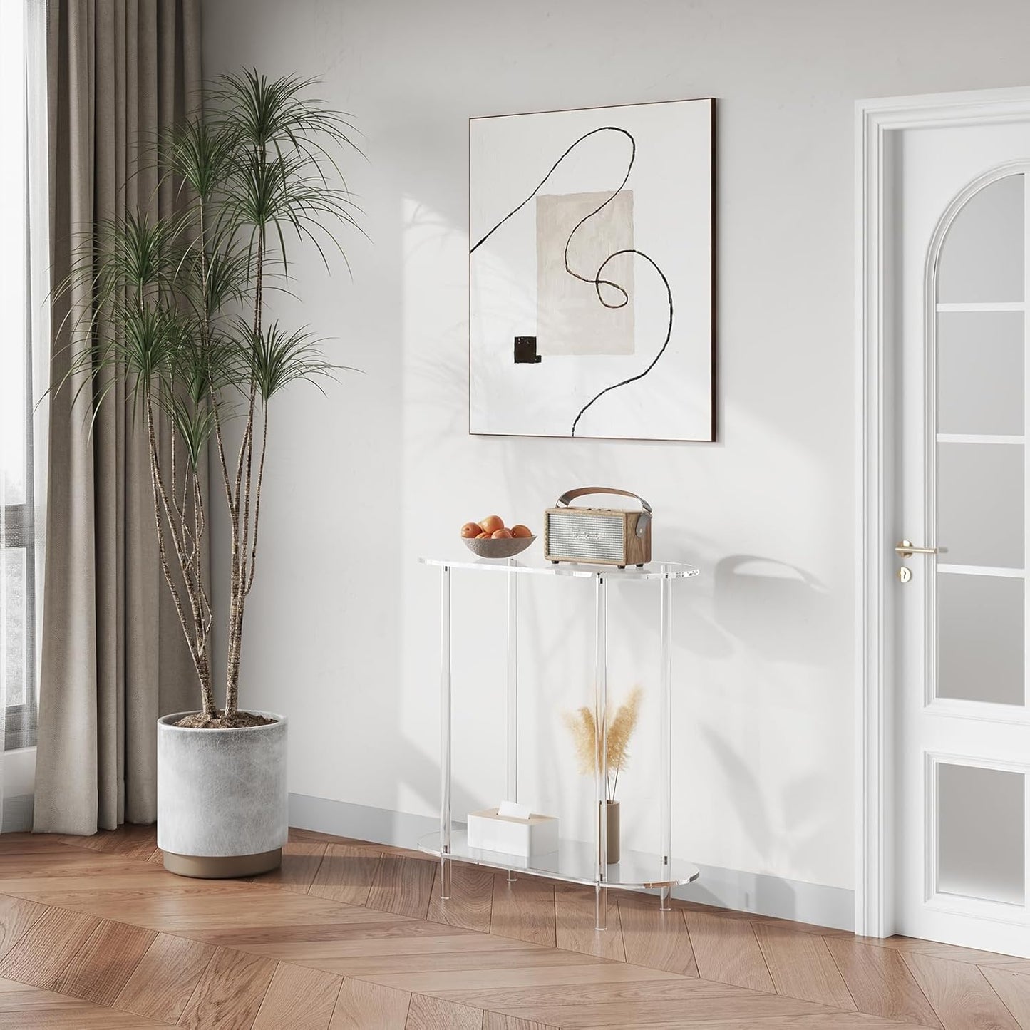 Acrylic Console Table, 2-Tier Oval Frame Sofa Table, 29.53" Small Modern Entryway Table for Living Room, Hallway, Office, Foyer, Easy Assembly (Clear)