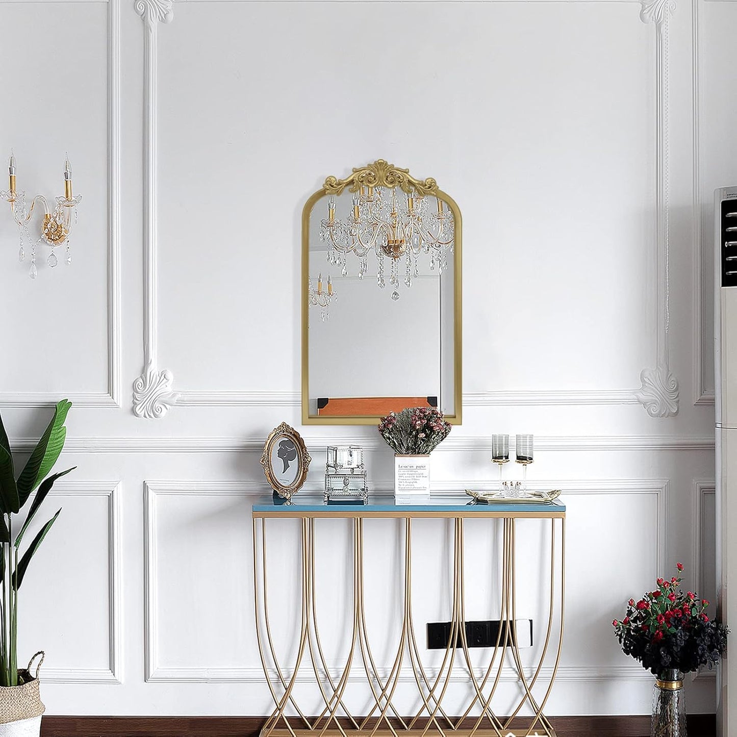 AIXI HOME Gold Arched Mirror 15"x23", Traditional Arendahl Vintage Antique Mirror with Ornate Metal Frame, Baroque Wall Mounted Mirrors for Entryway/Bathroom/Living Room/Hallway/Bedroom