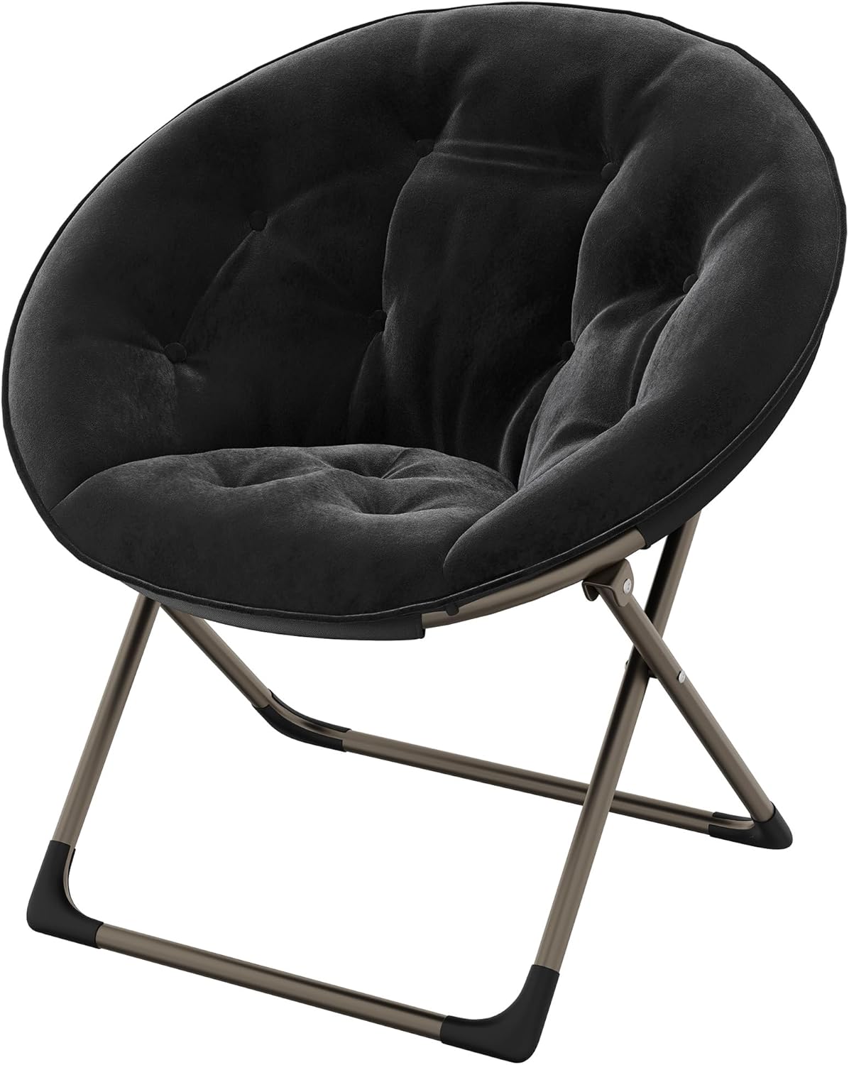 Comfy Saucer Chairs, Black Folding Reading Lounge Chair, Cozy Faux Fur Living Room Chair with Soft Thick Padded Seat & Metal Frame, Modern Style Bedroom Home for Kids Adults, X-Large, Gold Legs