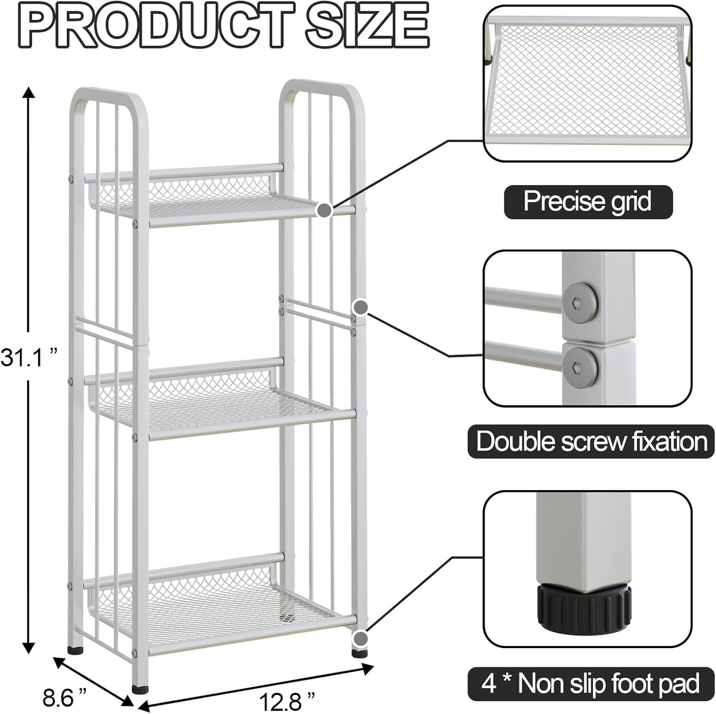 Bookshelf Storage Shelf Small Bookcase Freestanding Storage Stand for Living Room, Bedroom, Kitchen Rust Resistance, Easy Assembly Free Combination Multi-Functional Organizer (3 Tiers, White)