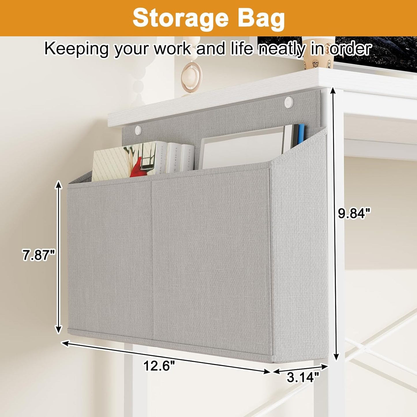 L Shaped Computer Desk with Reversible Shelves, 40 Inch Small Corner Desk with Storage Bag, Gaming Desk Computer Table Study Writing Desk for Home Office Small Space, White