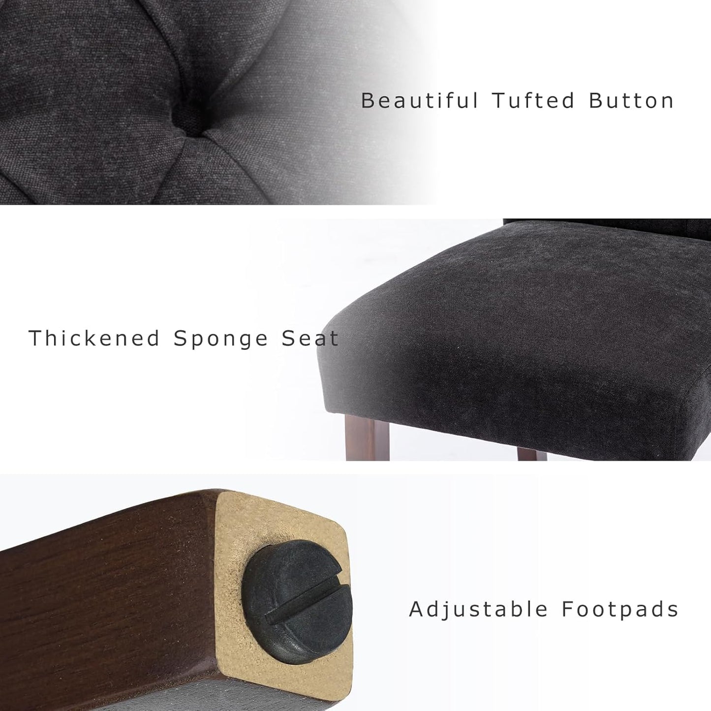 COLAMY Button Tufted Dining Chairs Set of 4, Parsons Upholstered Fabric Dining Room Chairs Kitchen Chairs with Wood Legs and Padded Seat, Black