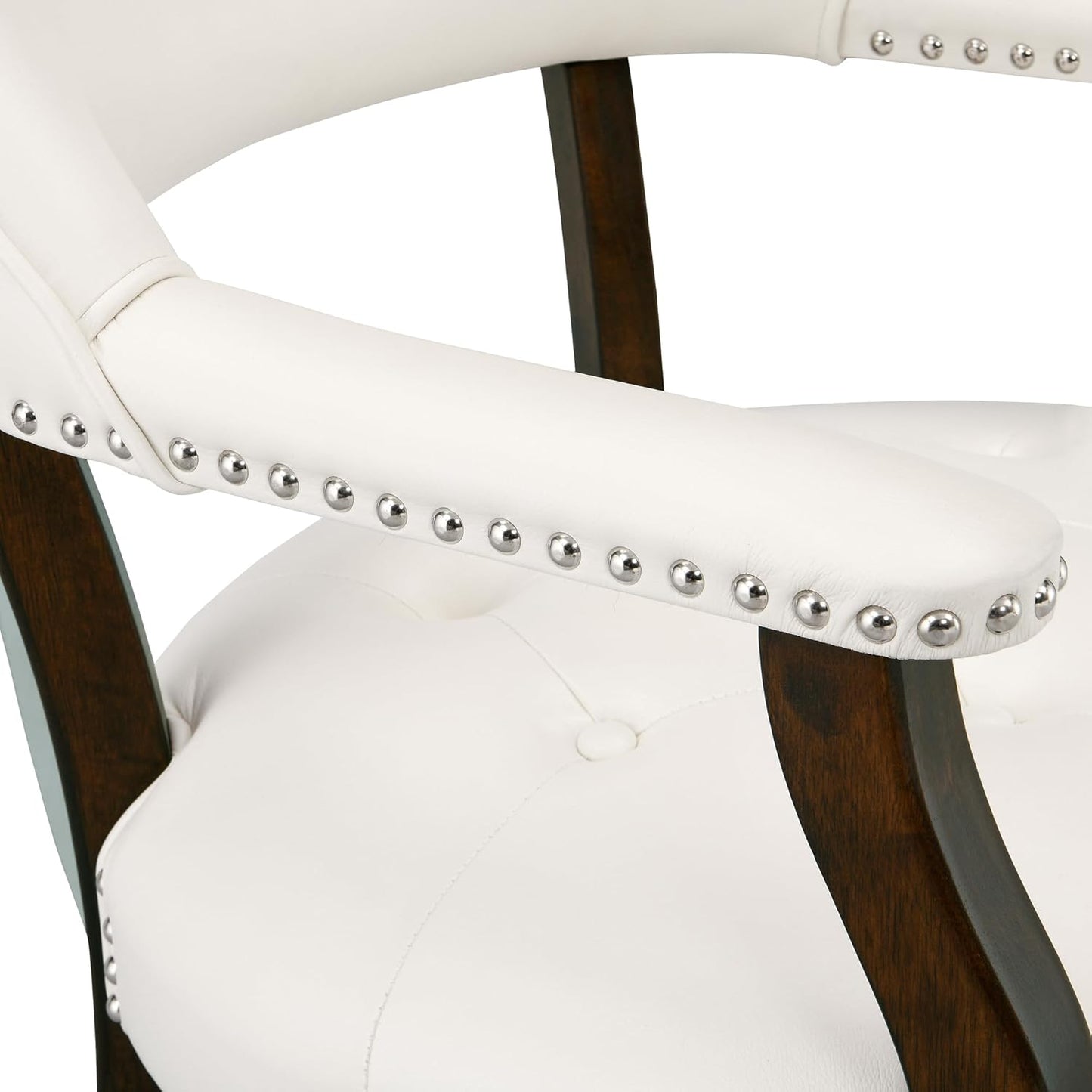 LEEMTORIG Large Dining Chairs with Casters and Arms, Rolling Dining Chairs with Wheels, Accent Solid Wood Boss Caption's Chairs, 26" D x 25.2" W x 31.5" H, Espresso Legs & Ivory PU SY-318-WT