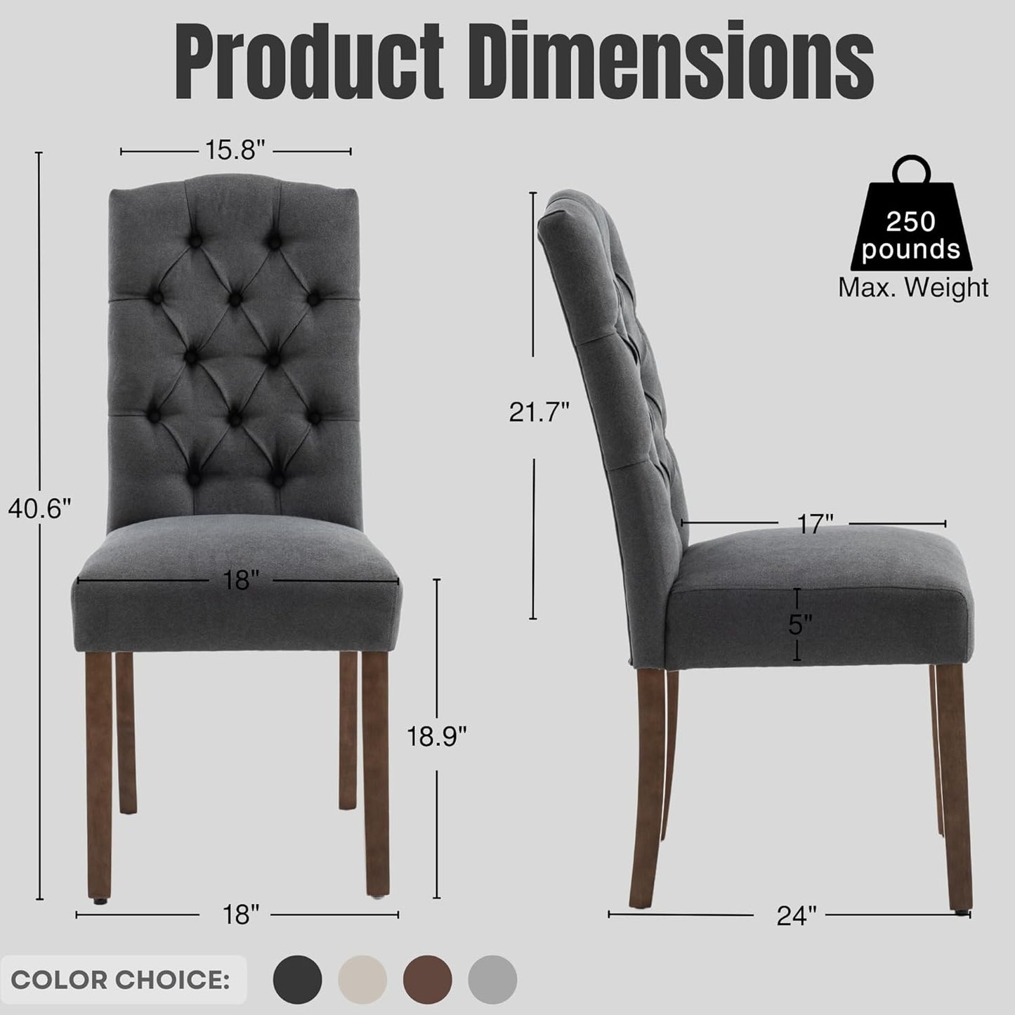 Tufted Upholstered Parsons Dining Chair Set Fabric Diner Accent Stylish Modern Kitchen Living Room with Button Sturdy Solid Wood Legs