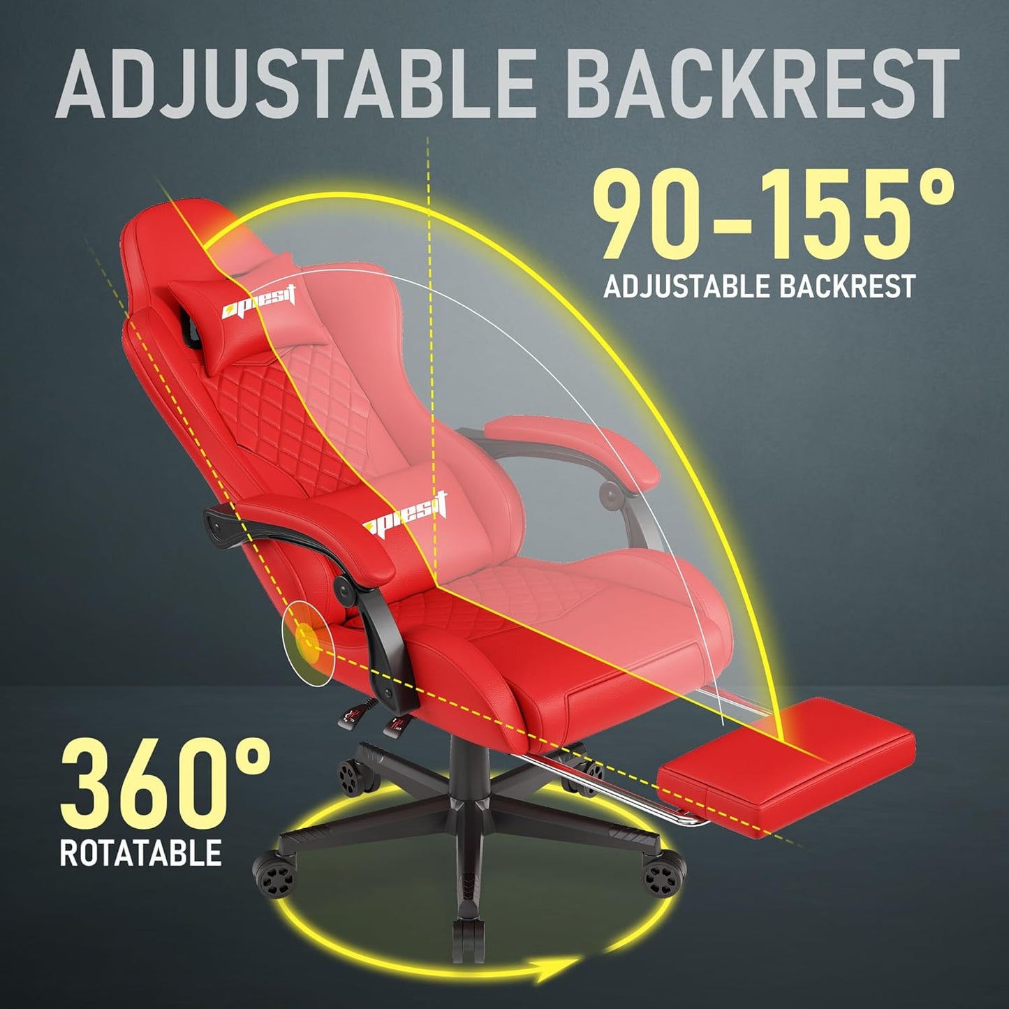 Gaming Chair Office Chair with Footrest, Height Adjustable, Ergonomic Computer Chairs with Pocket Spring Cushion, PU Leather,Video Game Chair 360° Swive,(PU-Red)