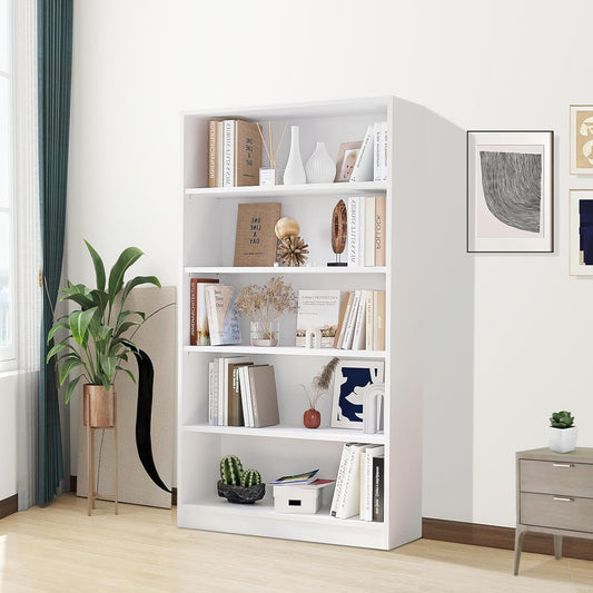 Wooden Bookshelf with Adjustable Shelves, 5 Tier Tall Bookcase for Living Room, Office or Small Spaces,Heavy Dute Bookshelves Storage Organizer, Manga Bookshelf for Collectors,60 Inch,White