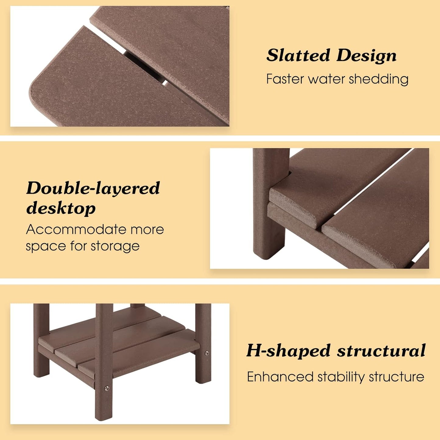 Adirondack Outdoor Side Table, 2-Tier Sturdy Patio End Table Weather Resistant, 16.5" Solid Side Table for Patio, Pool, Porch
