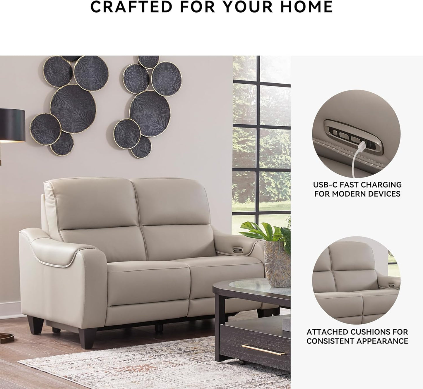 Signature Design by Ashley Mercomatic Casual Leather Match Wall Hugger Power Reclining Loveseat with Adjustable Headrest and USB Ports, Light Gray