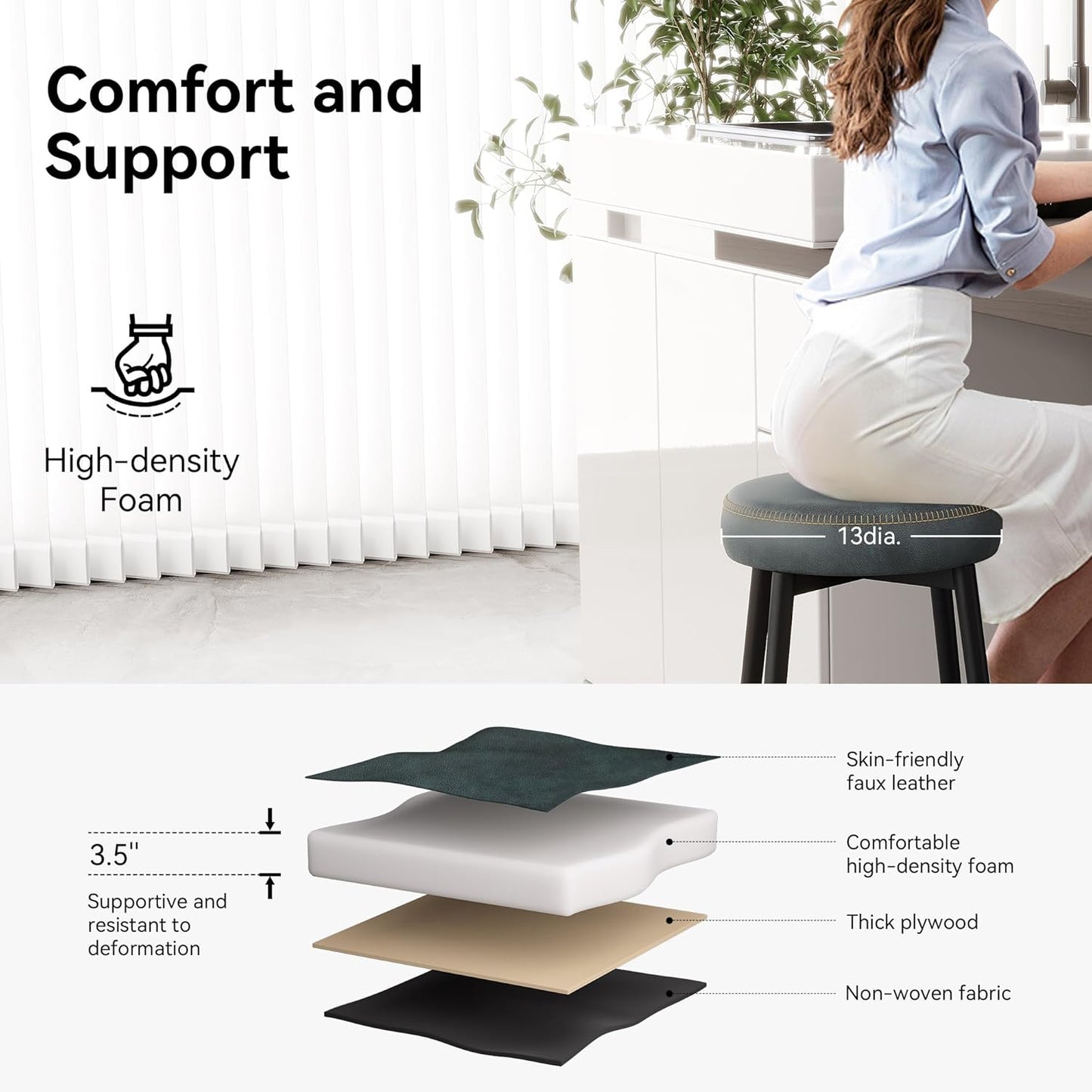 Counter Height Bar Stools, 26" H Backless Bar Stools Set of 8, Upholstered Faux Leather Kitchen Counter Stools, Mid Century Modern, Kitchen Island Home Bar, Pub, Black Blue