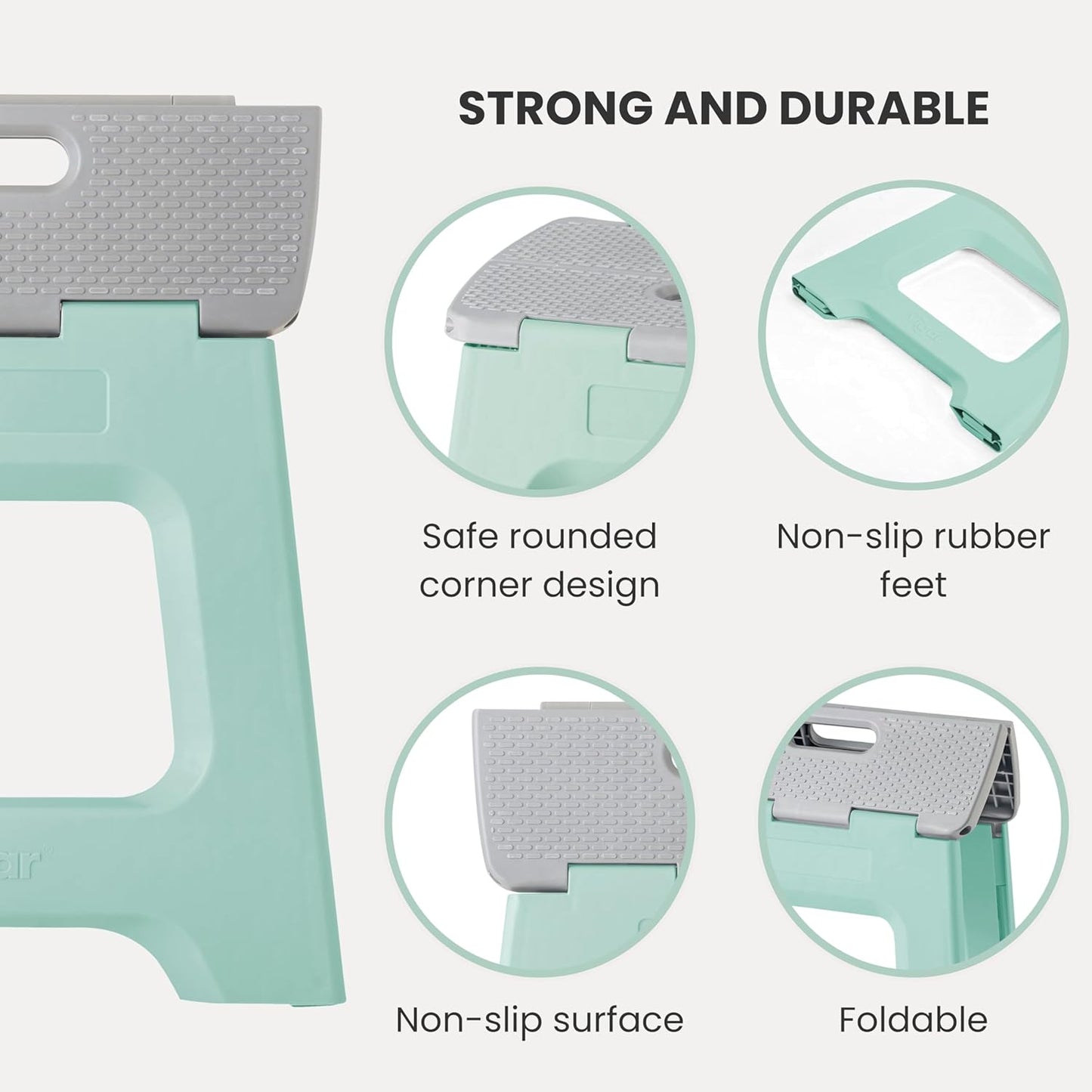 Vigar Compact Step Stool Foldable, 12-1/2-inch Step Stools for Adults up to 330 Pound, Lightweight Stool, Non-Slip Folding Step Stool, Light Turquoise