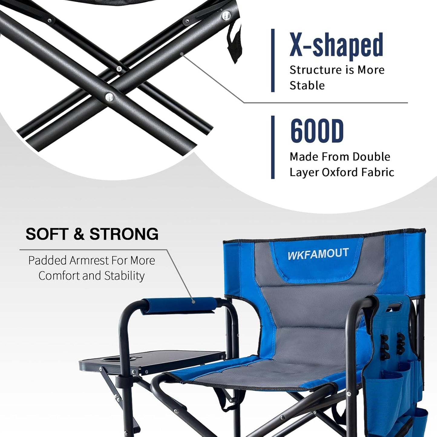 Tall Folding Directors Chair with Side Table 26.77" Seat Height Foldable Camping Chair Bar Stool for Makeup Artist Face Painting with Footrest and Storage Pocket Supports 350LBS