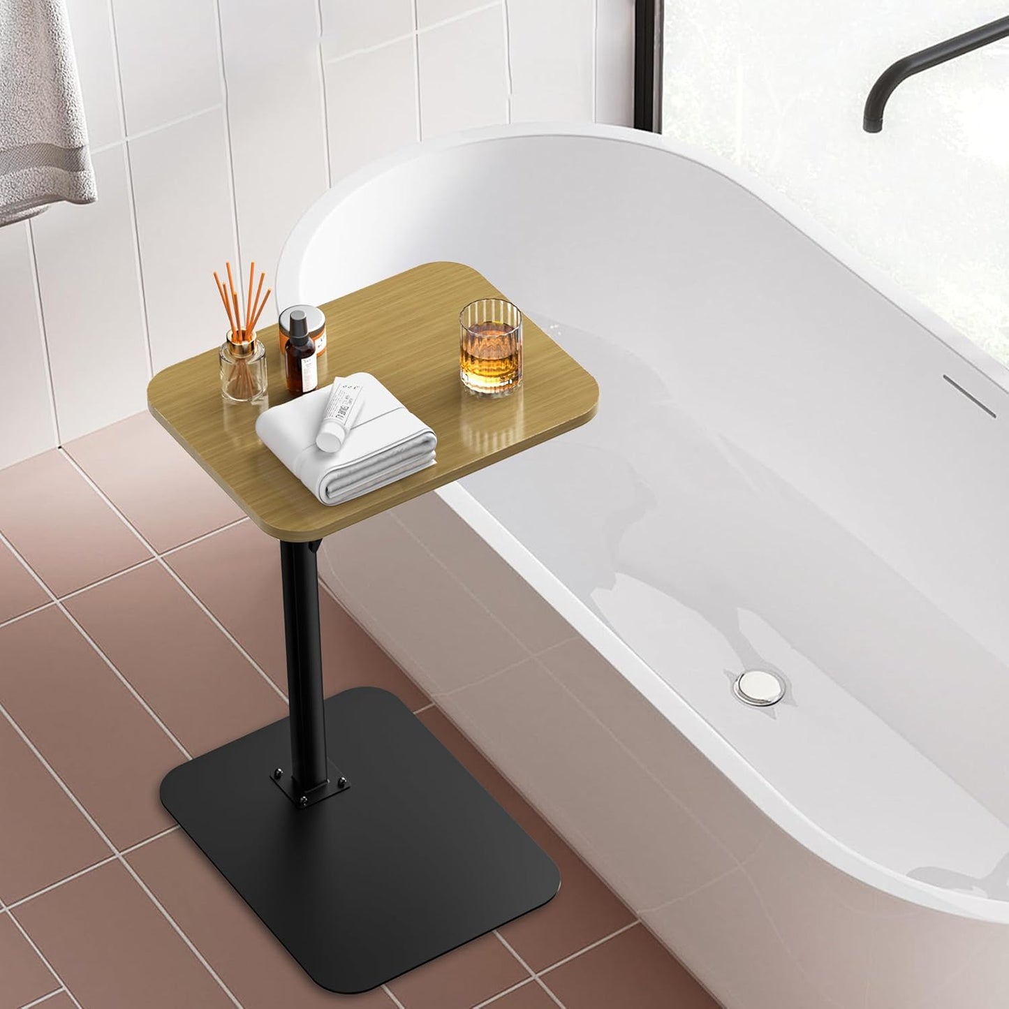 Side Table Sofa Tray for Couch Heavy Metal Base Swivel/Adjustable Height, Sofa Bed Bathroom Study TV Tray C Shaped End Table Food Snack Trays for Eating