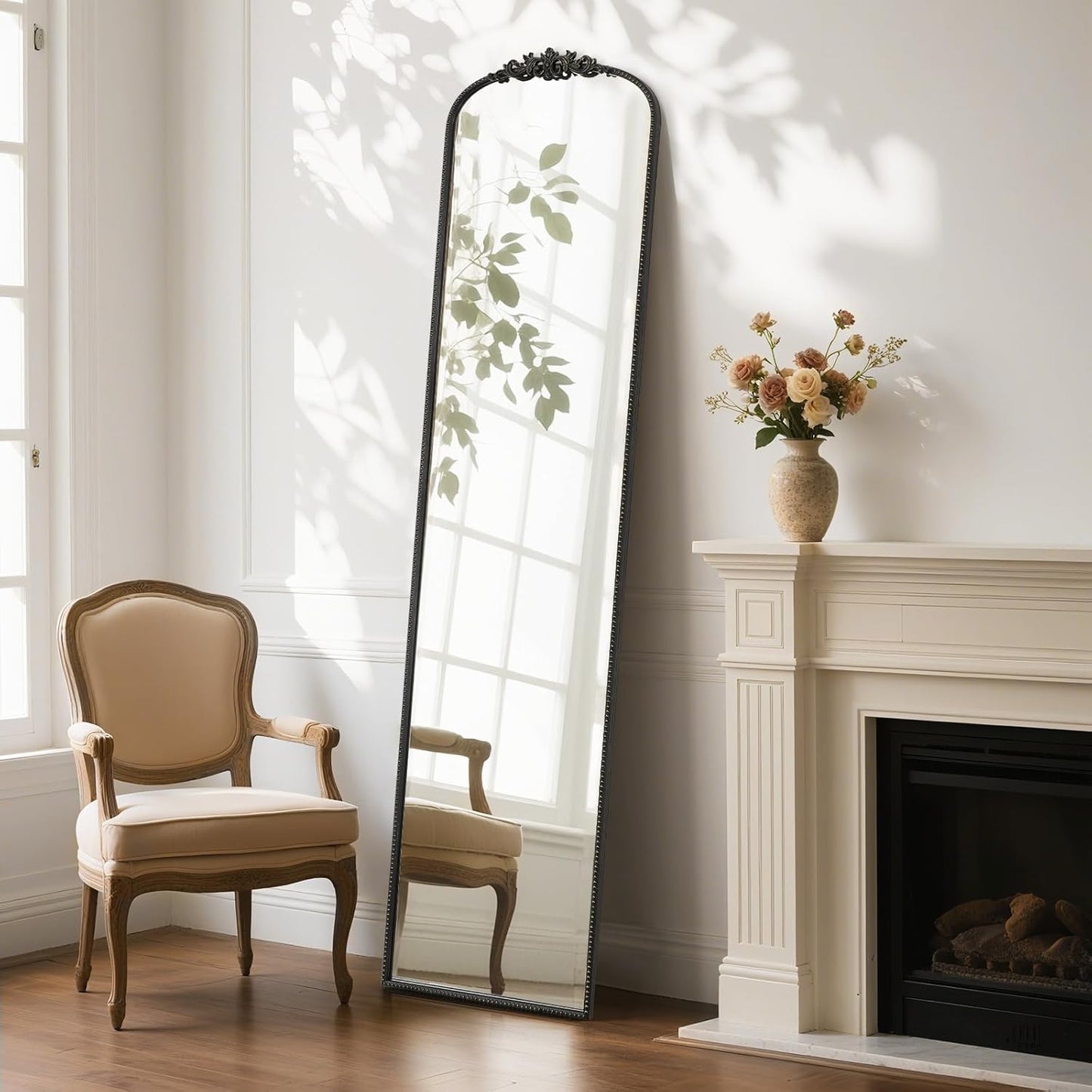 WallBeyond Arched Full Length Mirror Wall Mounted, 21x78 Inch Black Antique Mirror, Vintage Metal Frame Full Body Mirro for Bedroom, Living Room, Hanging or Leaning