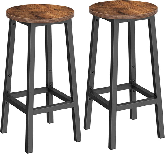 VASAGLE Bar Stools, Set of 2 Bar Chairs, Steel Frame, 25.2 Inch Tall, for Kitchen Dining, Easy Assembly, Industrial Design, Rustic Brown and Black ULBC32X