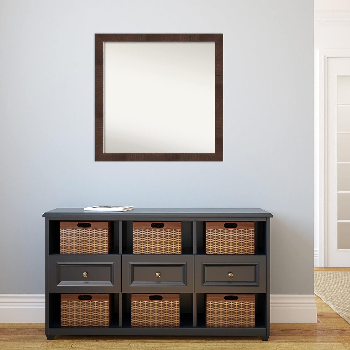 Amanti Art Brown Bathroom Mirror for Over Sink, 29x29 Wildwood Brown Narrow Square Vanity Mirror, Large Country Rustic Frame, Hangs Horizonally and Vertically, Bathroom Wall Decor, Non-Beveled Edge