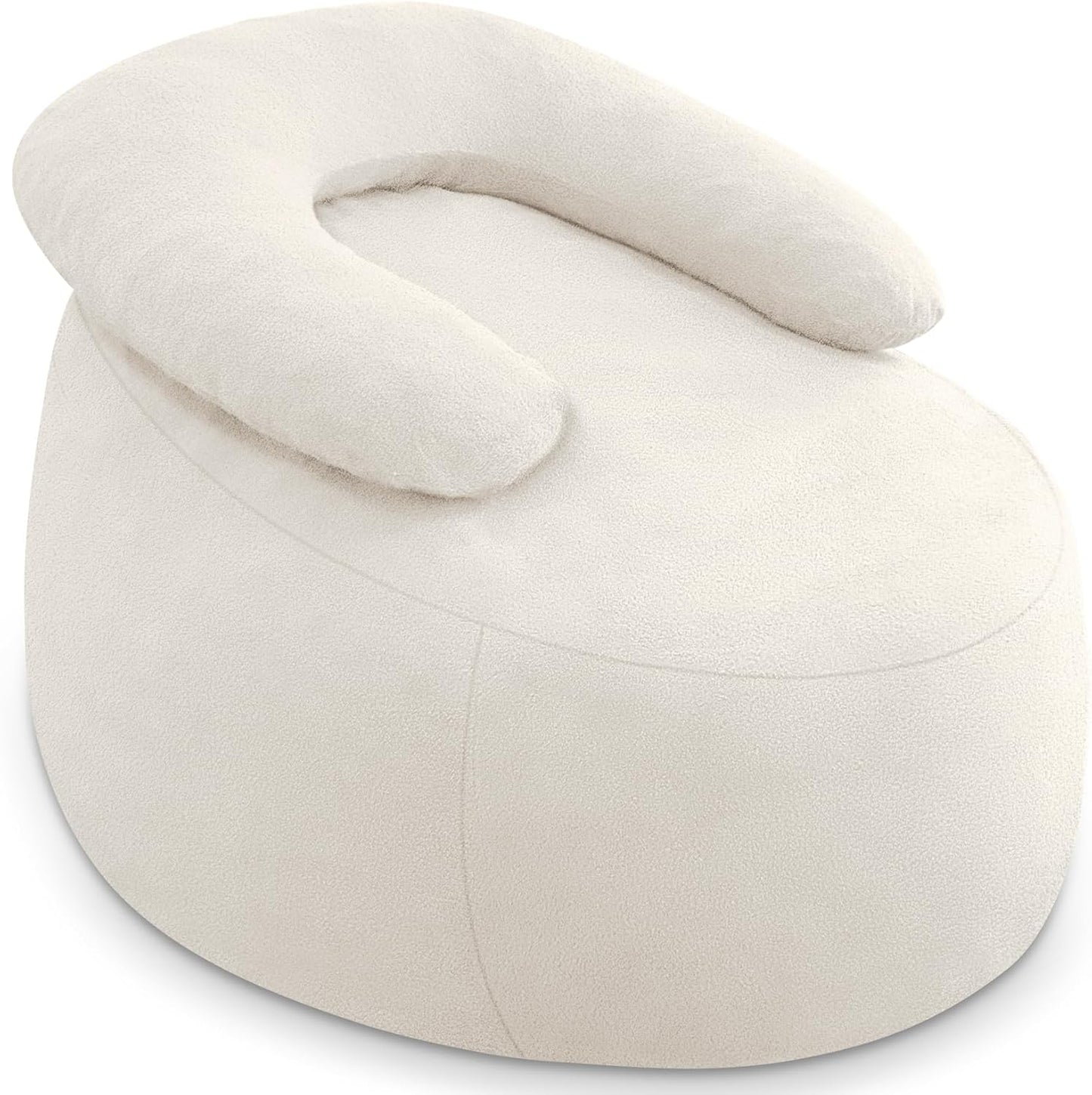 HABUTWAY Bean Bag Chair with U-Shaped Pillow for Adult and Kids Big BeanBag Chair with Filling Ultra Soft Teddy Fleece Couch Chair with Washable Cover for Living Room Bedroom Office, Beige & Beige