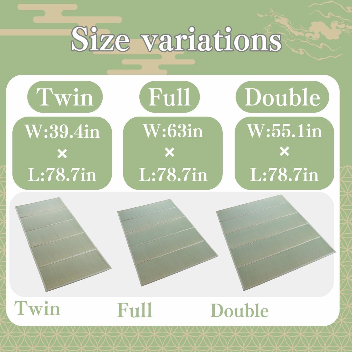 BJDesign Japanese Tatami Mat (Igusa Mattress), Foldable, Rush Grass, Floor Sleeping Japanese Futon Mattress Meditation Yoga Zen (Full XL)