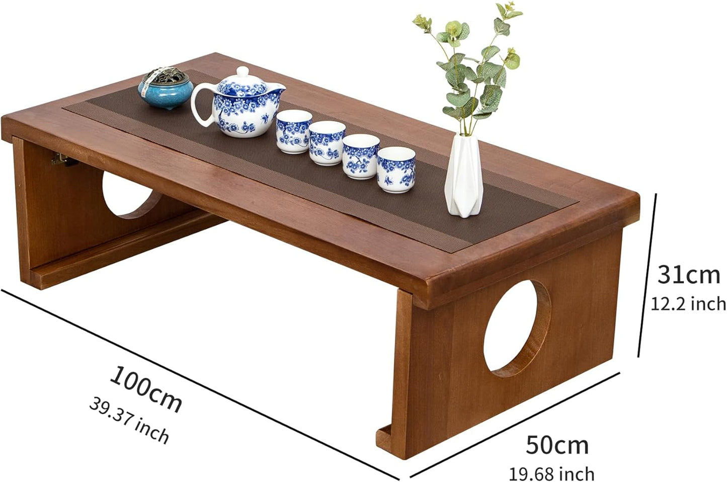 Foldable Japanese Coffee Table，Folding Japanese Floor Table，Natural Brown Coffee Table, Minimalist Tatami Table, Suitable for Living Room,Dining Room, Etc. (Natural Brown, 39.4″x19.7″x11.8″)