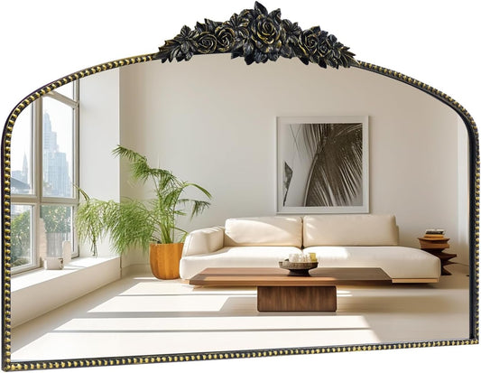 Antique Arched Black Mirror 48"x30", Traditional Victorian Vintage Mantel Mirrors with Ornate Metal Frame, Baroque Mirrors for Fireplace/Entryway/Dining Room/Living Room/Bathroom