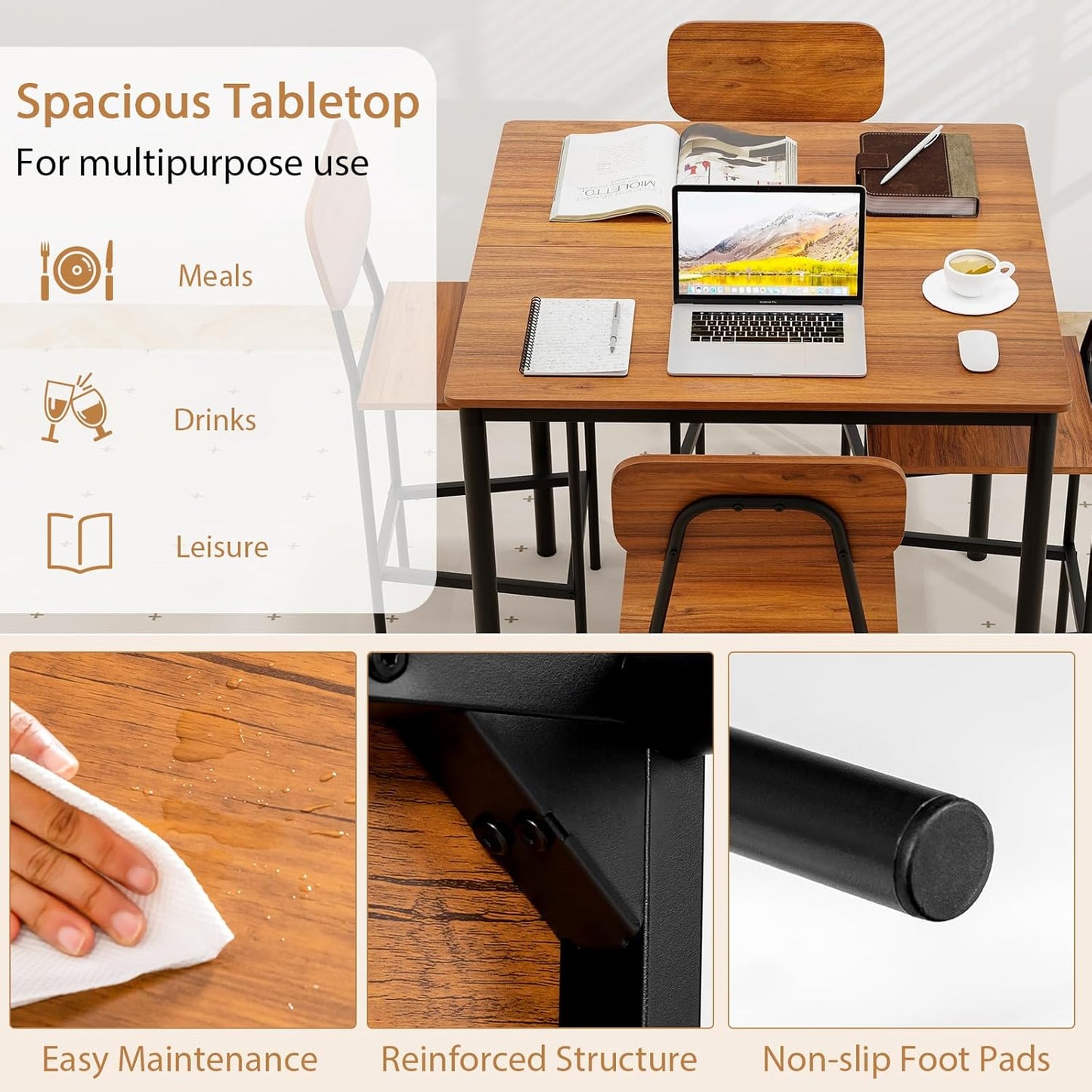 Tangkula Counter Height Dining Table Set, Bar Table and Chairs, Pub Table and Chairs Set of 4, Space-Saving Dinette Set for Breakfast Nook