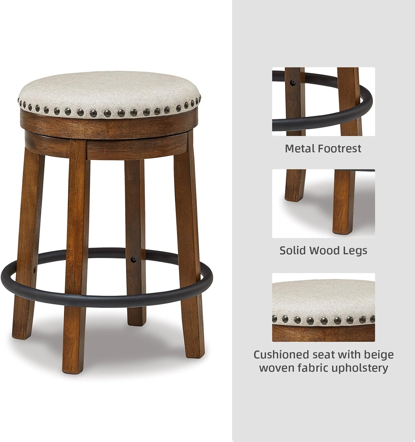 Signature Design by Ashley Valebeck 24" Counter Height Upholstered Swivel Stool, Brown & Black