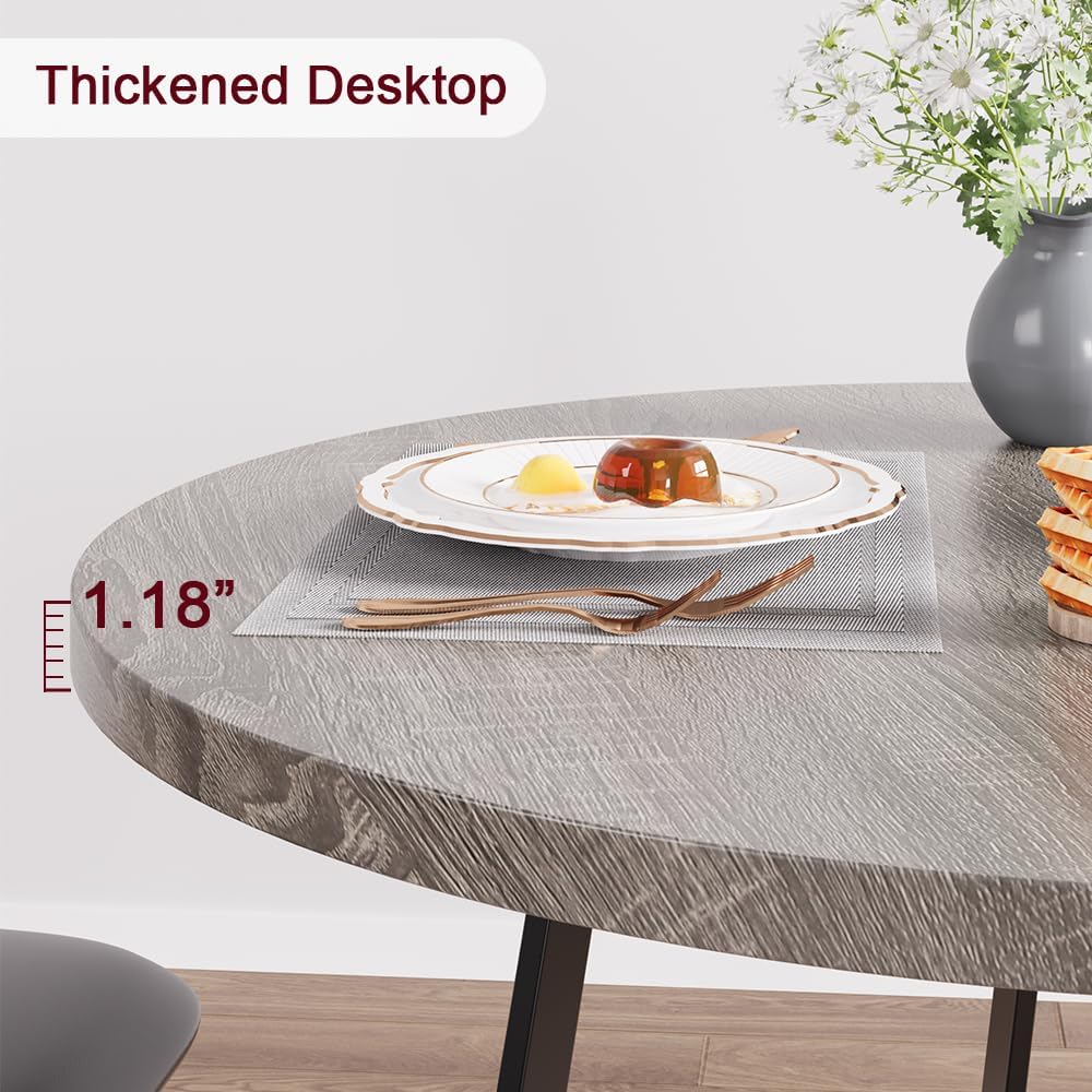 CABIHOME Dining Table Set for 2, Round Kitchen Table Set, Dining Table Set with 2 Upholstered Chairs, 3 Piece Kitchen Table Set for Small Space, Apartment, Retro Gray