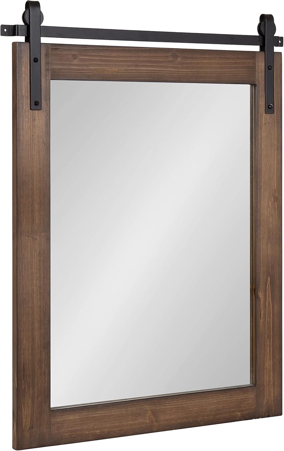 Kate and Laurel Cates Refined Decorative Framed Wall Mirror; 24 x 30; Walnut Brown; Farmhouse Barn Door-Inspired Wall Decor with Substantial Frame and Modern Charm