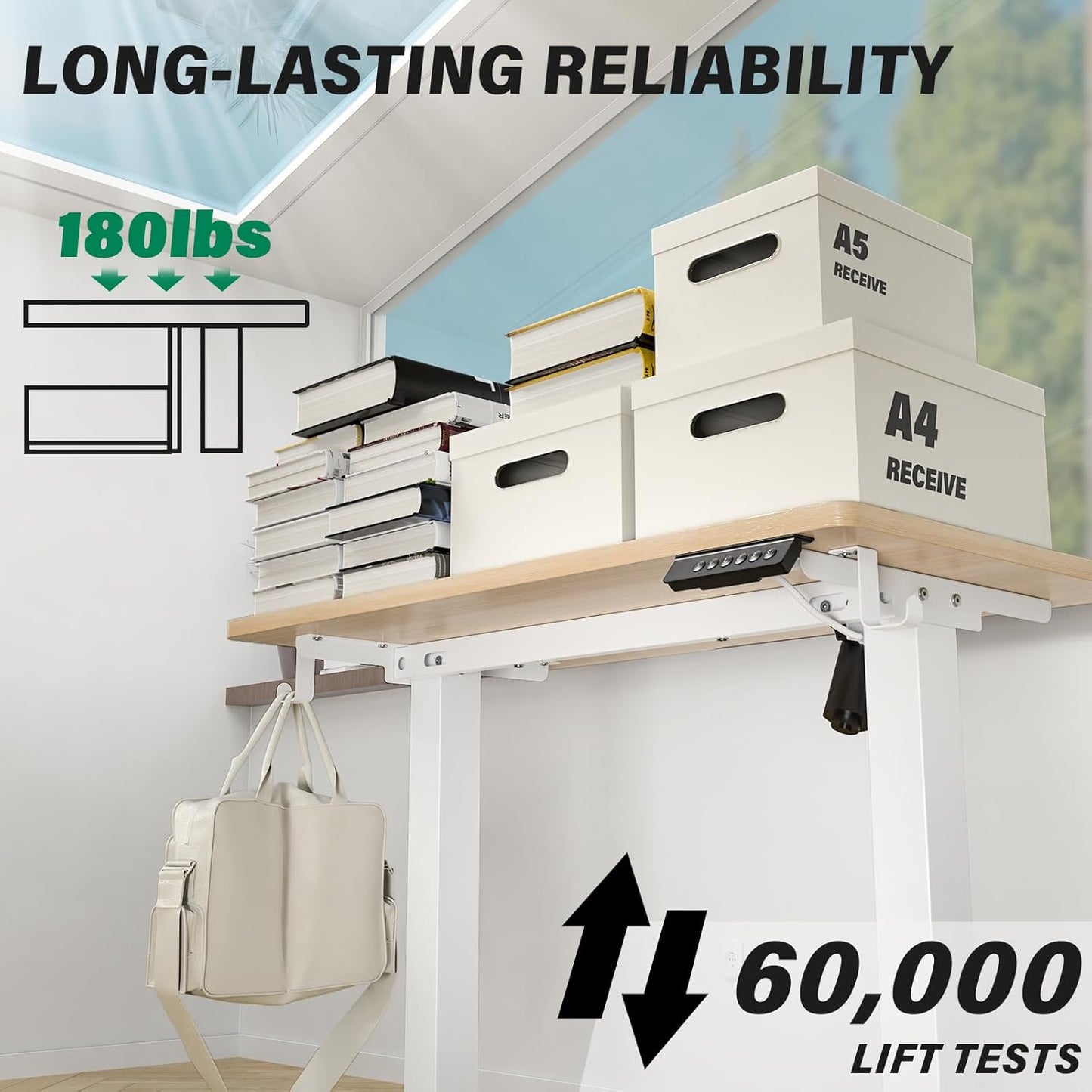 Kingant Standing Desk Height Adjustable Small Electric Stand Up Desks [35 x 20 Inch] - Ergonomic Sit Stand Desk Rising Desks for Home Office Computer Desk Workstation with Cable Management