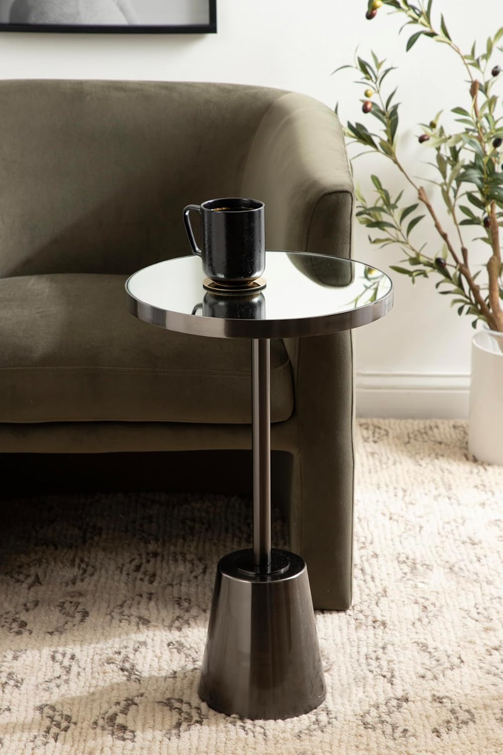 Kate and Laurel Tira Elegant Round Mirrored Side Table, 14 x 14 x 24, Gray Gunmetal, Modern Circle End Table for Use as Bedroom Nightstand or Living Room Plant Stand Table