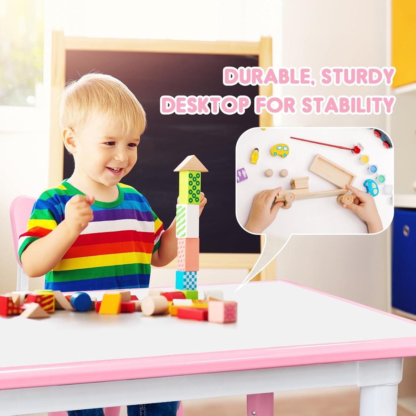 Kids Table and Chairs Set, Height Adjustable Desk With 6 Seats for Ages 3-12,Arts & Crafts Table,Graffiti Desktop, Non-Slip Legs, Max 300lbs, Children Multi-Activity Table for Classrooms,Daycares,Home