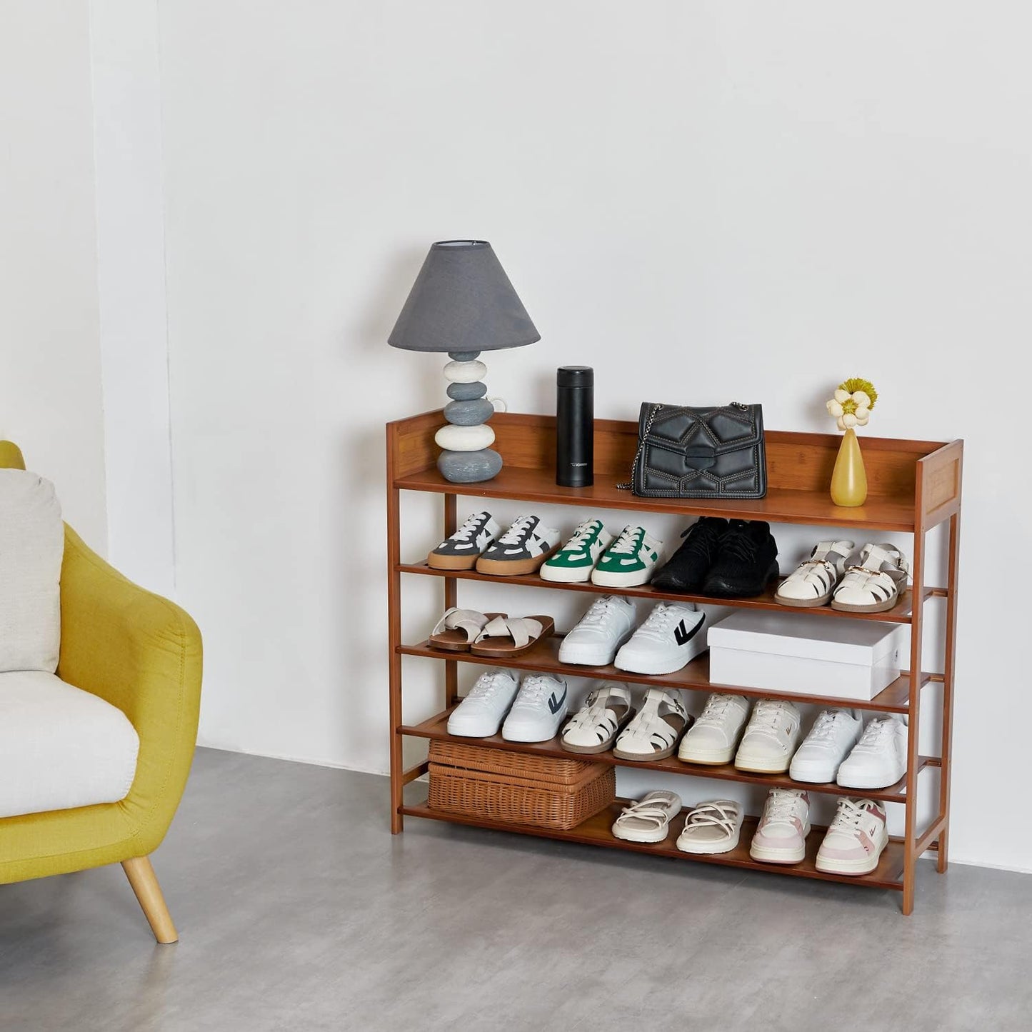 Bamboo Shoe Rack Organizer, 5 Tier Shoe Shelf Storage Organizer, for Entryway, Hallway, and Closet (Brown-39)