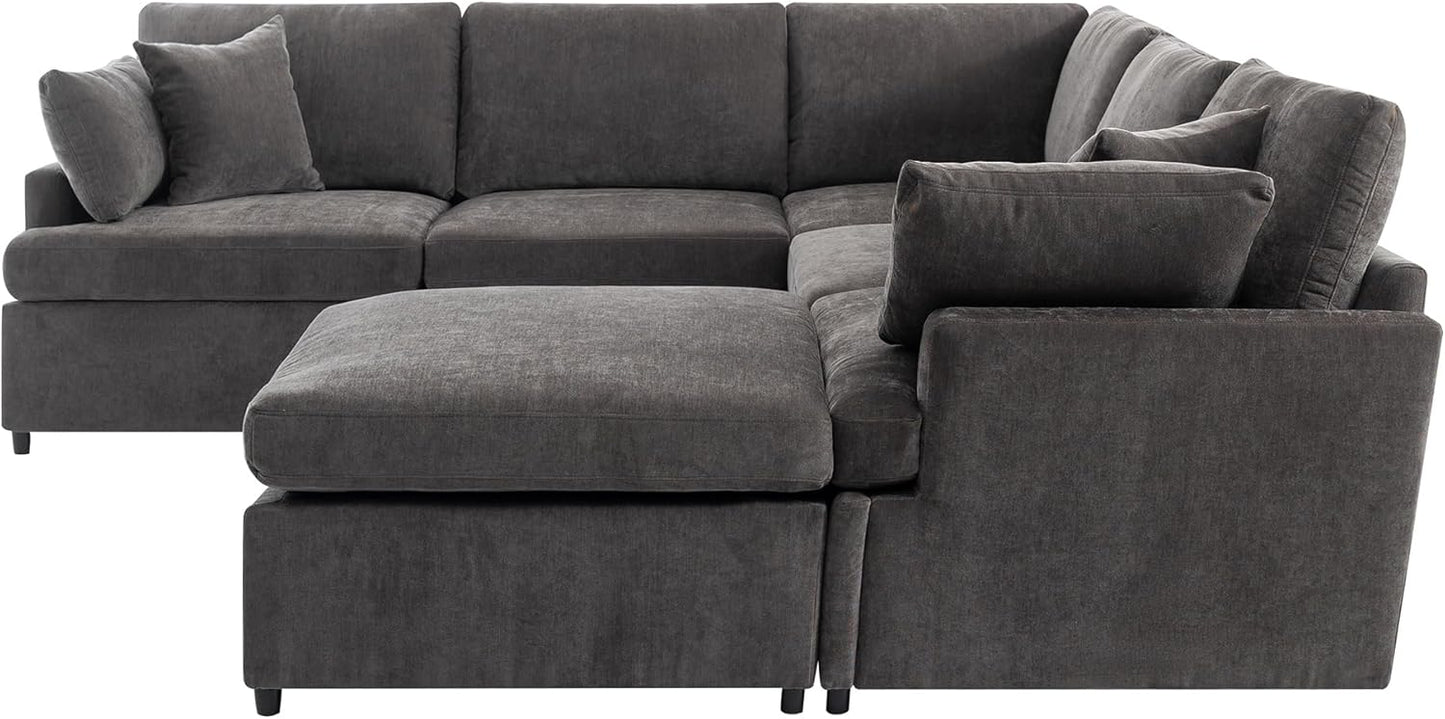 Merax 6-Seater Modern Large U-Shape Sectional Sofa, with Removable Ottomans for Living Room,Gray