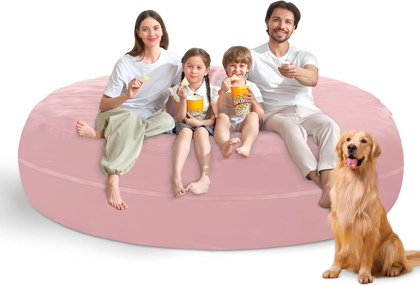 7FT Bean Bag Chair with Ultra Soft Velvet Cover Bean Bag Sofa with Memory Foam Bean Bag Chairs with Large Size Lazy Sofa for Dorm Office Living Room Bedroom Light Pink 7'