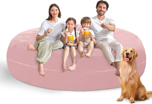 7FT Bean Bag Chair with Ultra Soft Velvet Cover Bean Bag Sofa with Memory Foam Bean Bag Chairs with Large Size Lazy Sofa for Dorm Office Living Room Bedroom Light Pink 7'