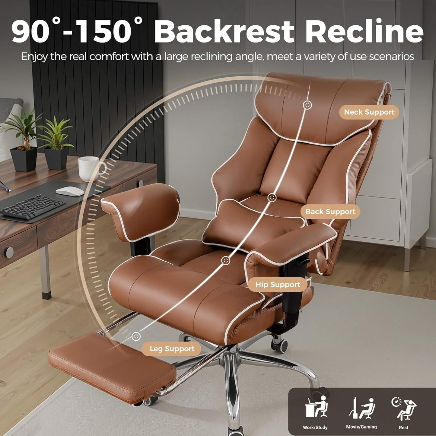 GTRACING Big and Tall Gaming Chair 400lbs Heavy Duty Office Chair with Foot Rest & Ergonomic Pocket Spring Cushion, High Back Lumbar Support for Lower Back Pain Relief, Coffee Brown