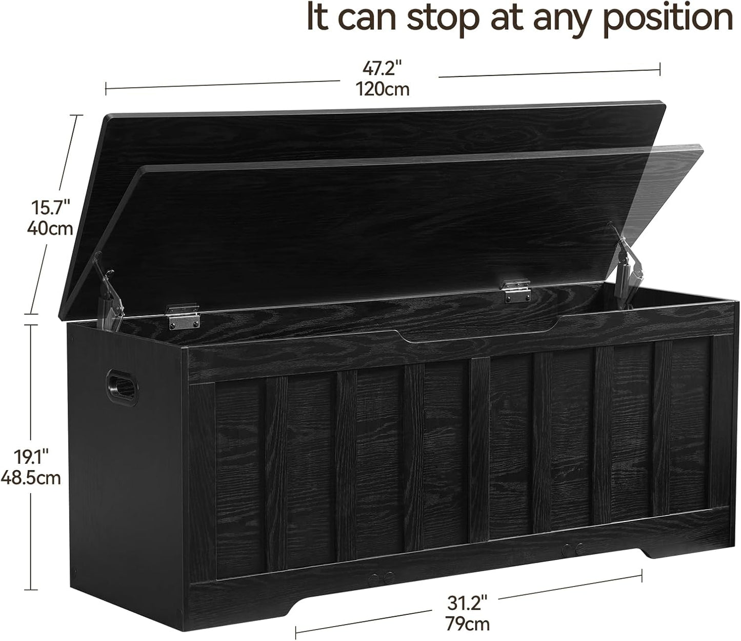 47.2" Storage Chest Extra Large,Storage Trunk with 2 Safety Hinges,Wooden Storage Bench,Shoe Bench,47.2x15.7x19.1 Inch,Easy Assembly,Storage Bench for Bedroom,Living Room,entryway(Black).