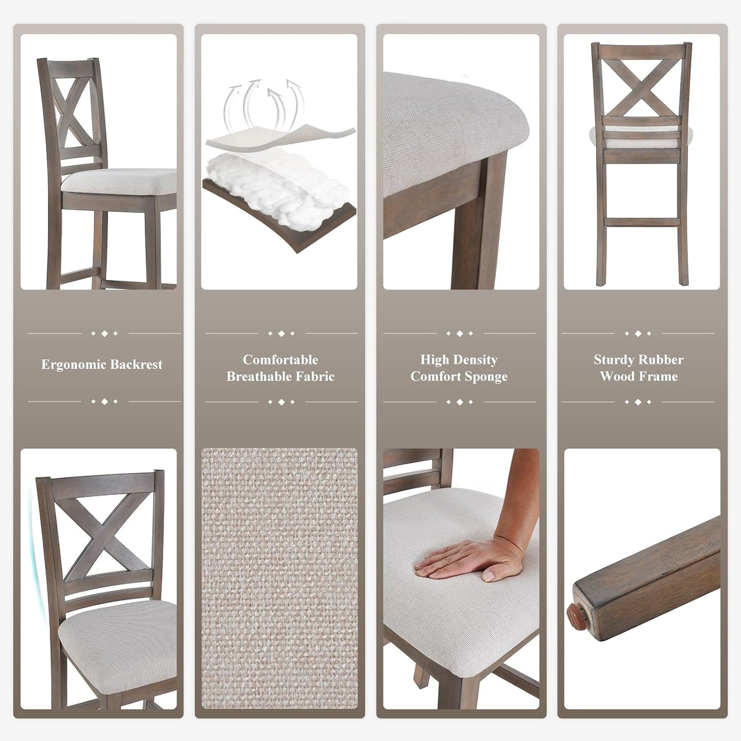 COLAMY Bar Stools Set of 6, Counter Height Bar Stools, Mid Century Modern Barstools, Wood Barstools for Kitchen Dining Room Bar, Light Brown Wash