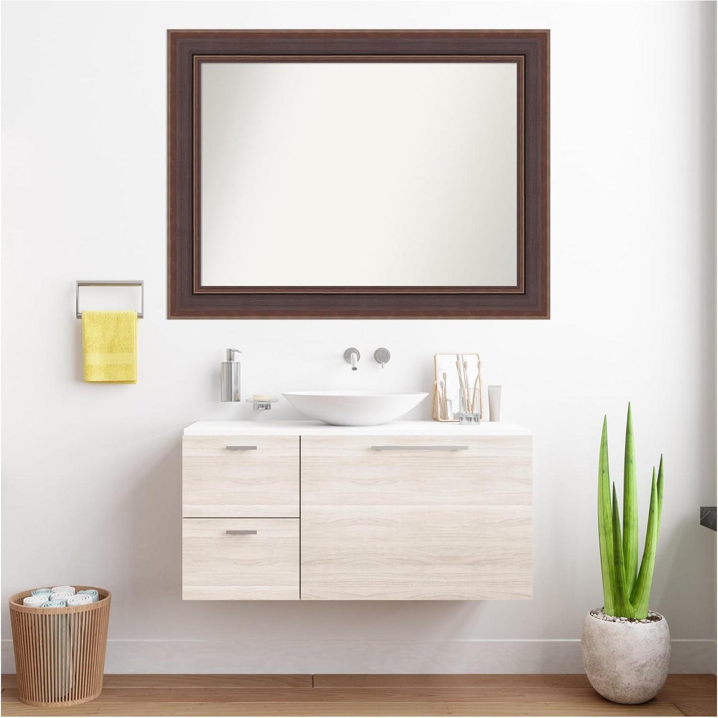 Amanti Art Brown Bathroom Mirror for Over Sink, 35x46 Moab Brown Bronze Rectangle Vanity Mirror, X-Large Modern Frame, Hangs Horizonally and Vertically, Bathroom Wall Decor, Non-Beveled Edge