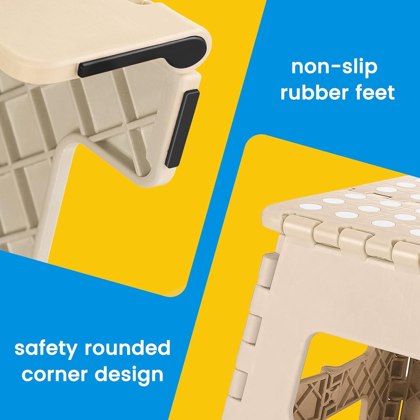 ACSTEP Folding Step Stool - 9 Inch Lightweight Plastic Non-Slip Foldable Stool for Kitchen, Bathroom, Bedroom - Khaki