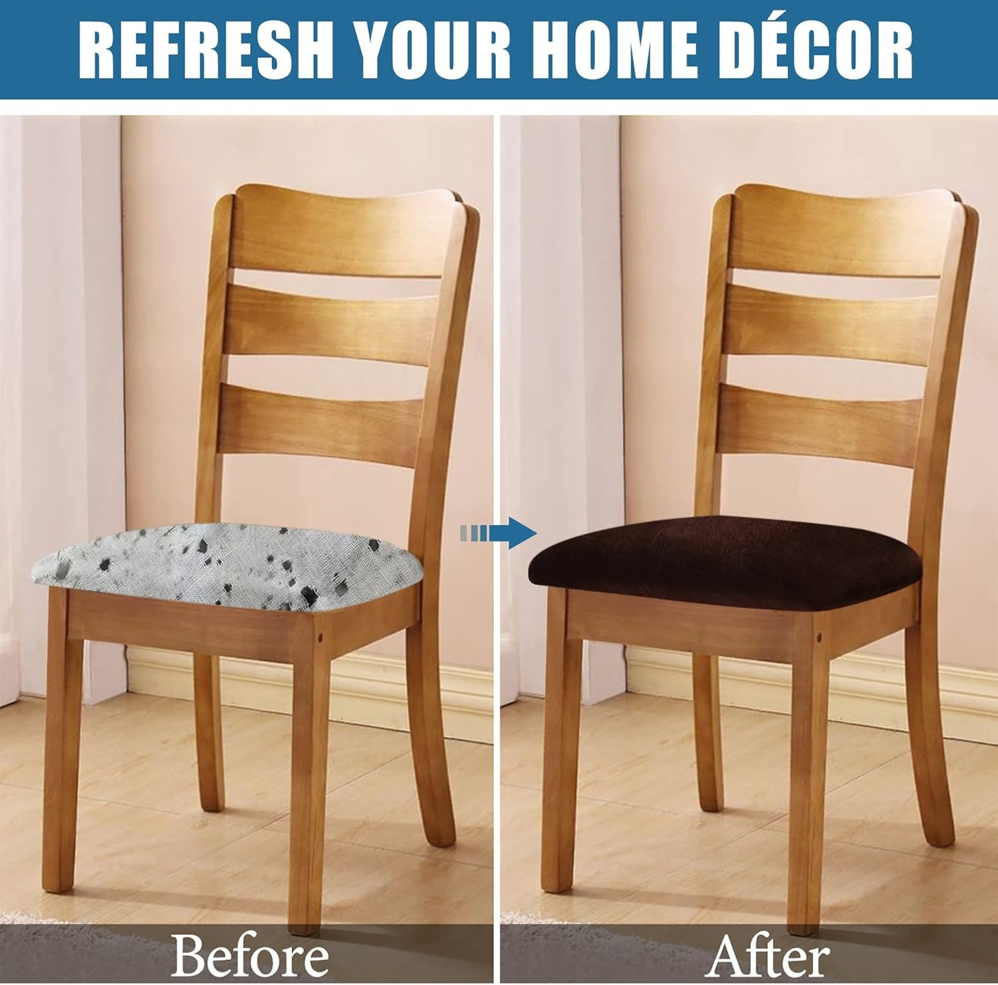 Smiry Velvet Seat Covers for Dining Room Chair Set of 2, Stretch Fit Removable Washable Chair Seat Cushion Protector Slipcovers with Ties, Coffee