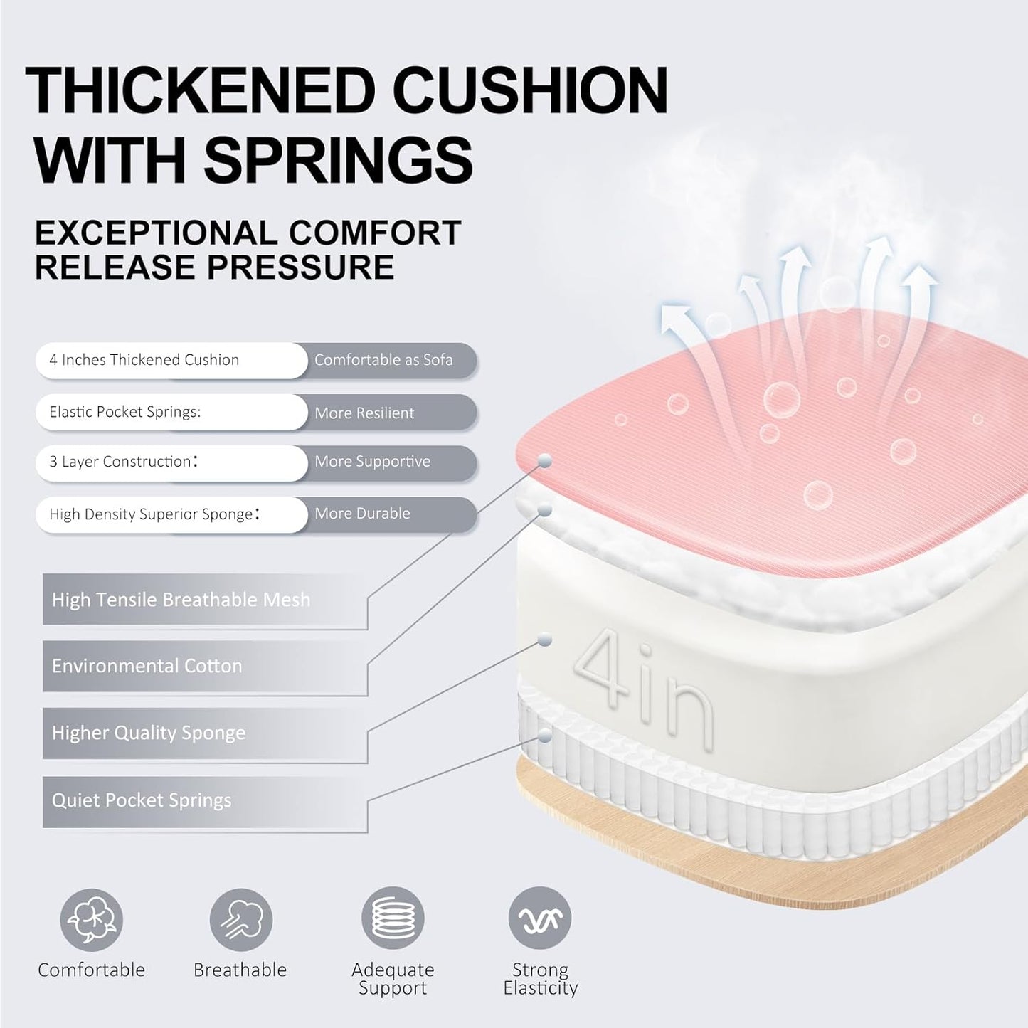 Ergonomic Office Chair,Ultra Thick Office Desk Chair with Adjustable Lumbar Support and Headrest,Spring Cushion,Rocking Function,Flip-up arms,Mesh Computer Chair for Home Office,Pink